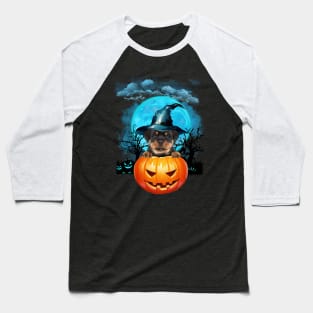 Rottweiler Witch Hat Pumpkin And Blue Moon Halloween Baseball T-Shirt